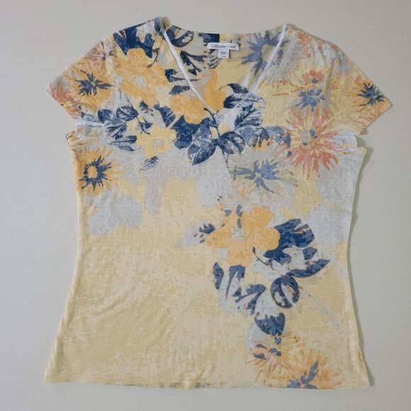 Coldwater Creek Floral V-neck Short Sleeve Pullover Top - Picture 1 of 11